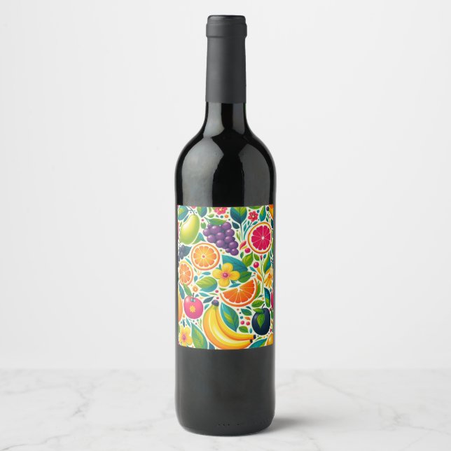 Étiquette Pour Bouteilles De Vin Fruits colorés (Devant)
