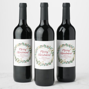 Étiquette Pour Bouteilles De Vin Fruits de Noël vert or rouge sainte baies
