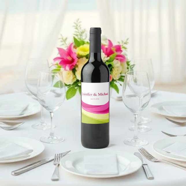 Étiquette Pour Bouteilles De Vin Fuchsia et vert citron (Fuchsia and Lime Green Wine Label )