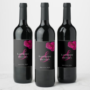 Étiquette Pour Bouteilles De Vin Fuchsia noir moderne et Mariage blanc