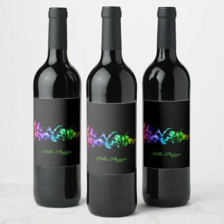 Étiquette Pour Bouteilles De Vin Fumée Abstraite colorée - Un arc en ciel dans l'ob
