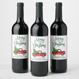 Étiquette Pour Bouteilles De Vin Fun Calligraphie Vert Noël Vintage Camion