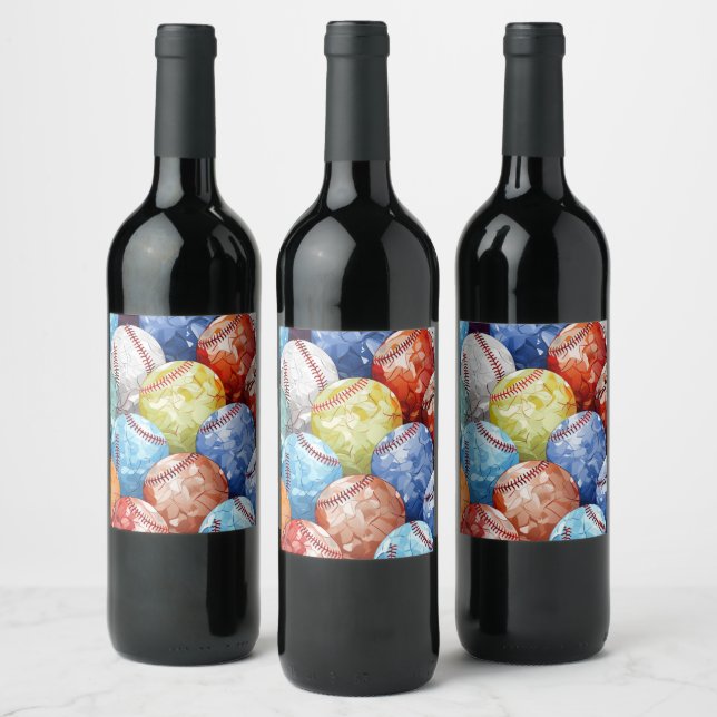 Étiquette Pour Bouteilles De Vin Funky Multi Coloured Baseballs (Bouteilles)