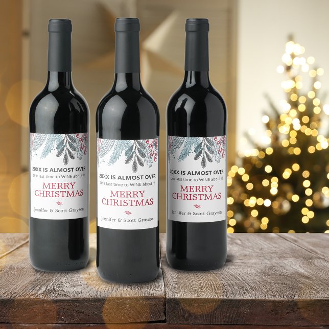 Étiquette Pour Bouteilles De Vin Funny 2021 Est Presque Sur La Verdure Nom Vacances (Funny 2023 Is Almost Over Greenery Name Holiday Wine Label)