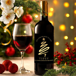 Étiquette Pour Bouteilles De Vin Funny Chic noir et or Étiquette de vin de Noël