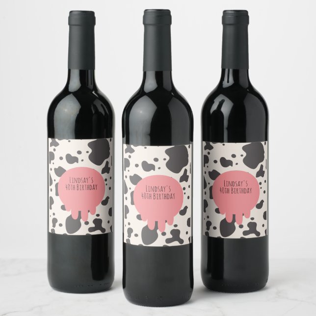 Étiquette Pour Bouteilles De Vin Funny Cow Print Adult Party 40e Anniversaire (Bouteilles)