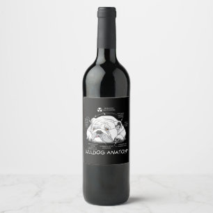 Étiquette Pour Bouteilles De Vin Funny Cute English Bulldog Anatomie de la biologie