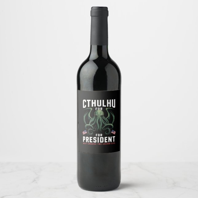 Étiquette Pour Bouteilles De Vin Funny Elections 2024 Cthulhu pour le président (Devant)