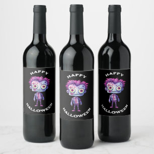 Étiquette Pour Bouteilles De Vin Funny Frankenstein Monster Happy Halloween