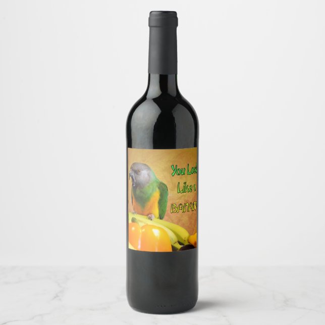 Étiquette Pour Bouteilles De Vin Funny Sénégal Parrot Banana (Devant)