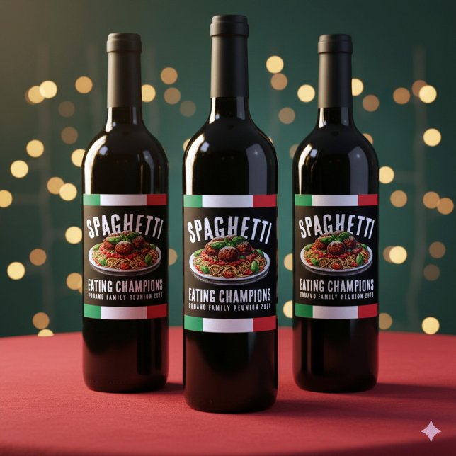 Étiquette Pour Bouteilles De Vin Funny Spaghetti Eating Champion Family Reunion (Funny Spaghetti Eating Champions Italian Family Reunion Wine Labels Cover Photo)