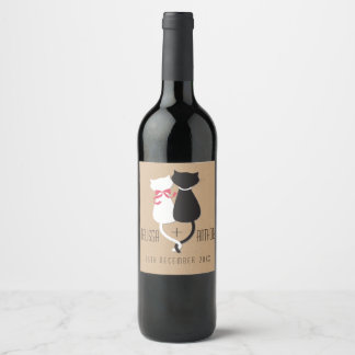 Étiquette Pour Bouteilles De Vin Funny Tails Chat Couple Monogram Mariage