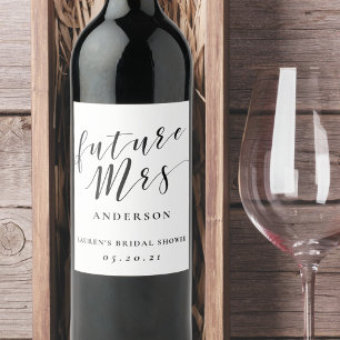 Étiquette Pour Bouteilles De Vin Futur mariage calligraphie moderne Mme Shower