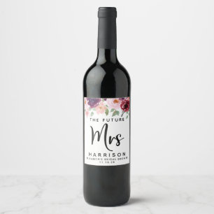 Étiquette Pour Bouteilles De Vin Futur Mme Burgundy Fête des mariées Florale sur me