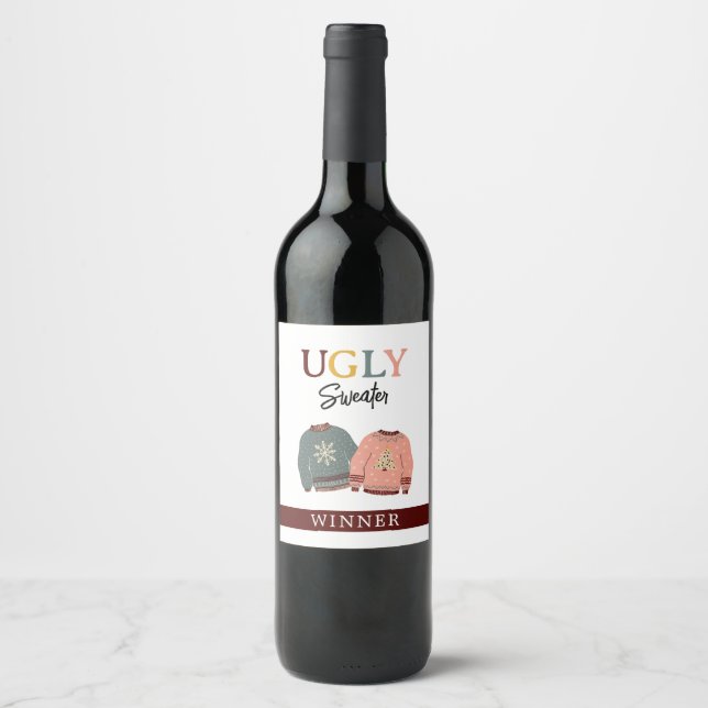 Étiquette Pour Bouteilles De Vin Gagnante de Festive Ugly Sweater (Devant)