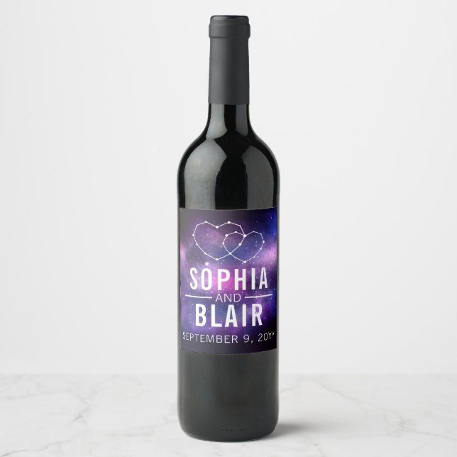 Étiquette Pour Bouteilles De Vin Galaxy Hearts Constellation Mariage Personnalisé (Devant)