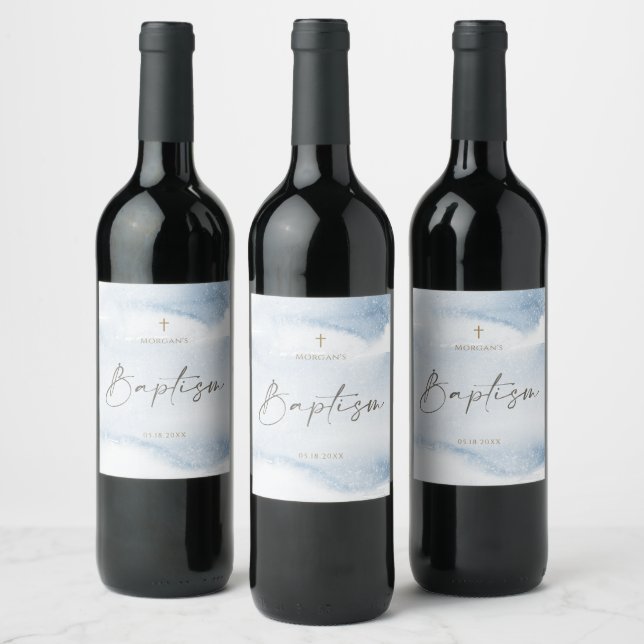 Étiquette Pour Bouteilles De Vin Garçon baptême aquarelle bleue (Bouteilles)