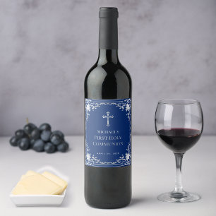 Étiquette Pour Bouteilles De Vin Garçon Première Communion Bleu Royal Vintage Faux