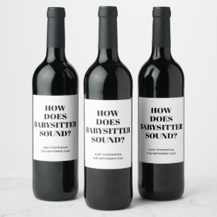 Étiquette Pour Bouteilles De Vin Garde d'enfants de grossesse drôle en noir et blan