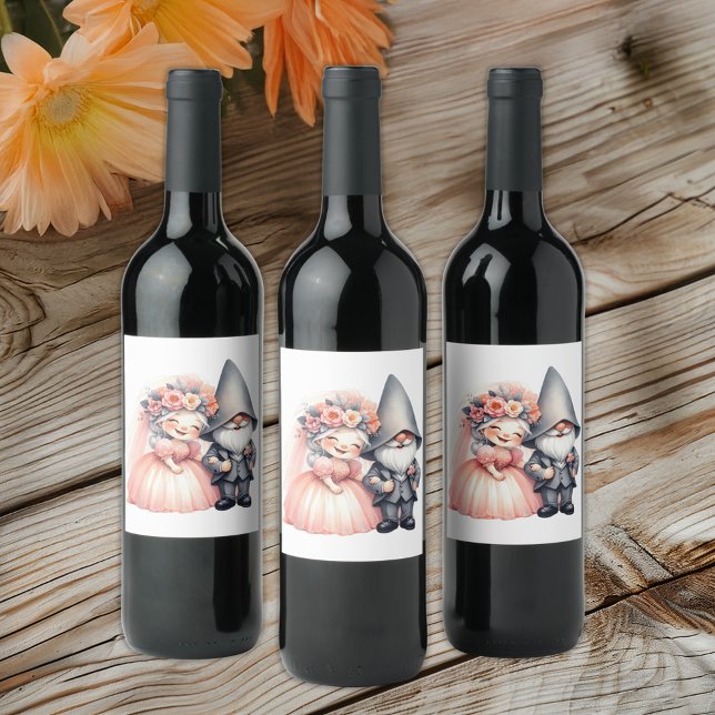 Étiquette Pour Bouteilles De Vin Garden Gnome Mariée Salle Fairytale Rustique Maria (Créateur téléchargé)
