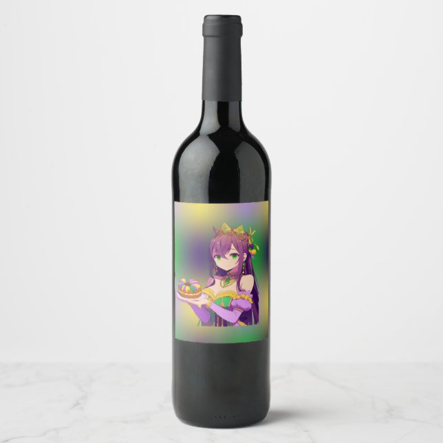 Étiquette Pour Bouteilles De Vin Gâteau Anime Mardi Gras King (Devant)