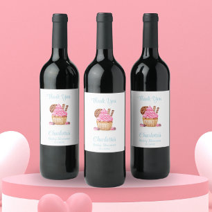 Étiquette Pour Bouteilles De Vin Gâteau rose avec remerciement de Baby Shower au ch