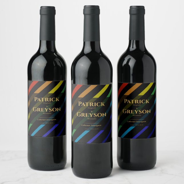 Étiquette Pour Bouteilles De Vin Gay Men Wedding Elegant Rainbow (Bouteilles)