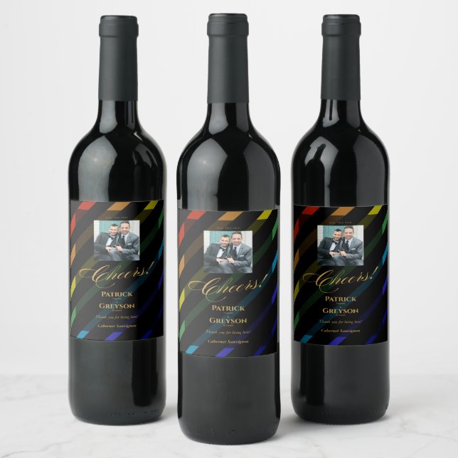 Étiquette Pour Bouteilles De Vin Gay Men Wedding Elegant Rainbow Photo (Bouteilles)