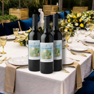 Étiquette Pour Bouteilles De Vin Gazebo élégant fleurs colombes Mariage Luxe