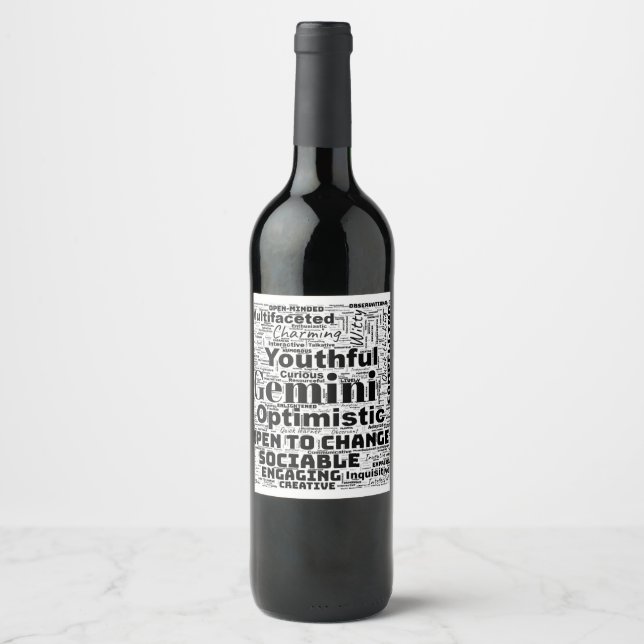 Étiquette Pour Bouteilles De Vin Gemini Zodiac Mot Cloud Inspiration (Devant)