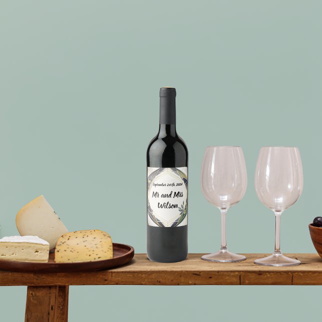 Étiquette Pour Bouteilles De Vin Géométrique moderne avec Mariage de petites fleurs (Créateur téléchargé)