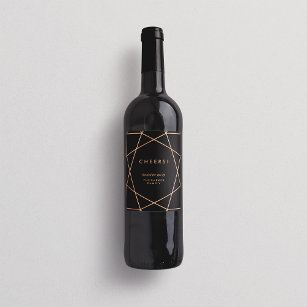 Étiquette Pour Bouteilles De Vin Géométrique moderne en noir