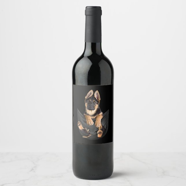 Étiquette Pour Bouteilles De Vin German Shepherd In Pocket T-shirt Funny Dog Lover (Devant)