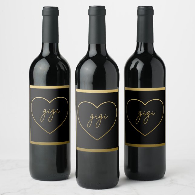 Étiquette Pour Bouteilles De Vin Gigi Elegant Golden Gradient Heart Grandma Cadeau (Bouteilles)