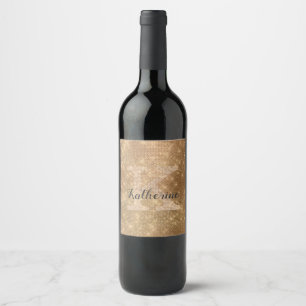 Étiquette Pour Bouteilles De Vin Girl Gold Glam Diamond Sparkle Chic Monogramme Nom