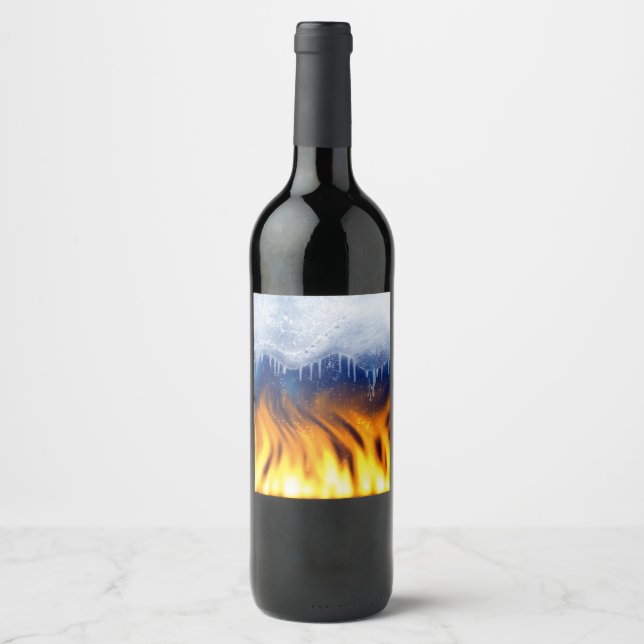 Étiquette Pour Bouteilles De Vin Glace et flamme (Devant)