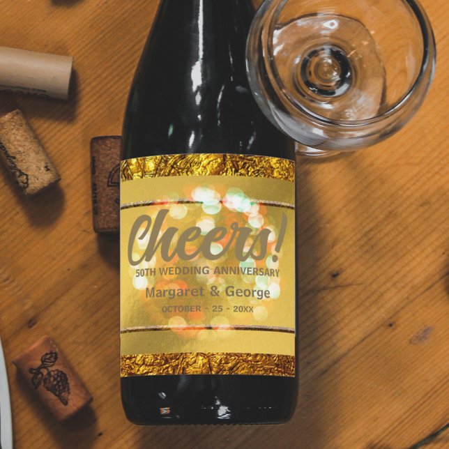 Étiquette Pour Bouteilles De Vin Glam de luxe Gold Foil 50e anniversaire de Mariage (Créateur téléchargé)