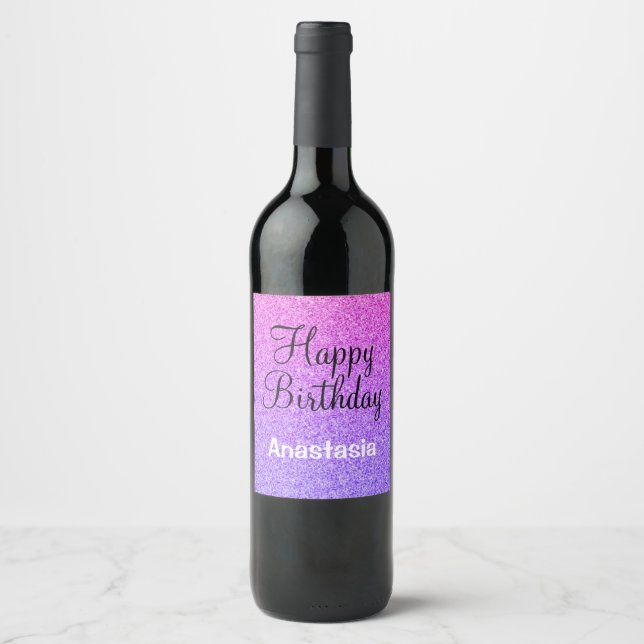 Étiquette Pour Bouteilles De Vin Glam Joyeux Anniversaire Ombre Violet Parties scin (Devant)