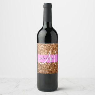 Étiquette Pour Bouteilles De Vin Glam Pink & Copper Parties scintillant étincelles