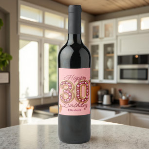 Étiquette Pour Bouteilles De Vin Glam Pink et Gold Gemstone 30e anniversaire