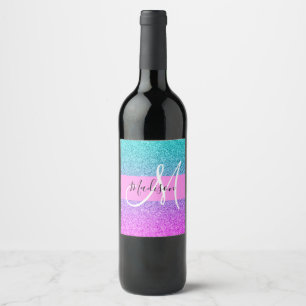 Étiquette Pour Bouteilles De Vin Glam Purple Aqua Parties scintillant étincelante M