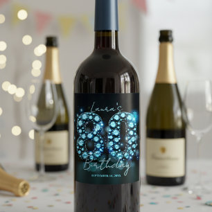 Étiquette Pour Bouteilles De Vin Glamour Élégant Diamants Bleu Turquoise 80e Annive
