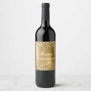 Étiquette Pour Bouteilles De Vin Glittery Gold Foil Bonne Anniversaire