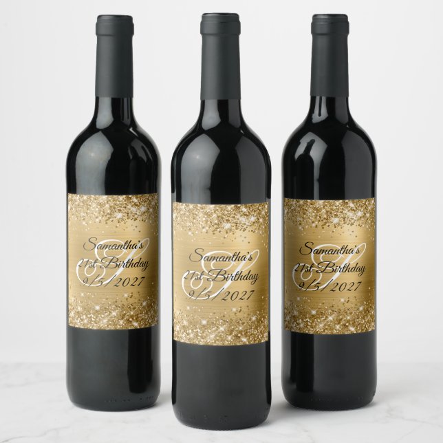 Étiquette Pour Bouteilles De Vin Glittery Gold Glam 21e anniversaire (Bouteilles)