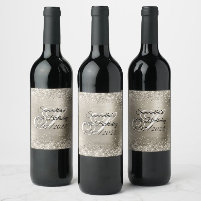 Étiquette Pour Bouteilles De Vin Glittery Platinum Foil 30e anniversaire (Bouteilles)