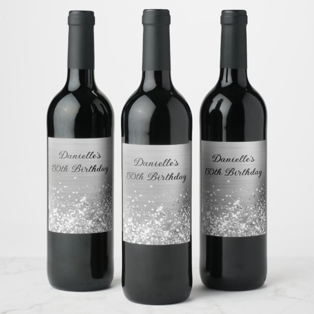 Étiquette Pour Bouteilles De Vin Glittery Silver Foil 50e anniversaire (Bouteilles)
