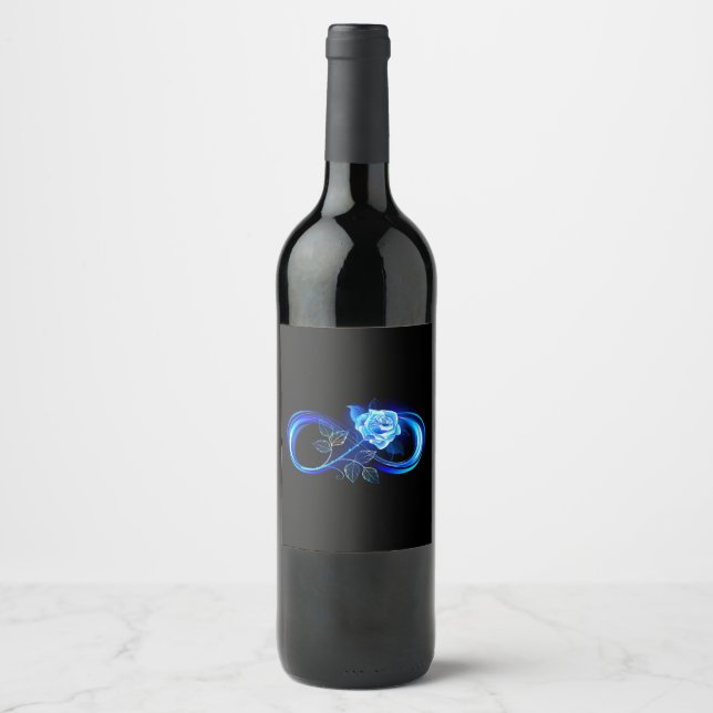 Étiquette Pour Bouteilles De Vin Glowing infinity with blue rose (Devant)