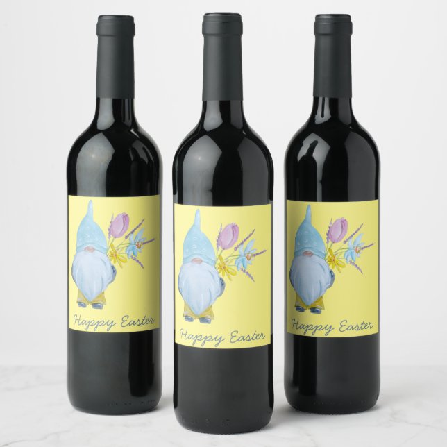 Étiquette Pour Bouteilles De Vin Gnome de printemps Joyeuses Pâques (Bouteilles)