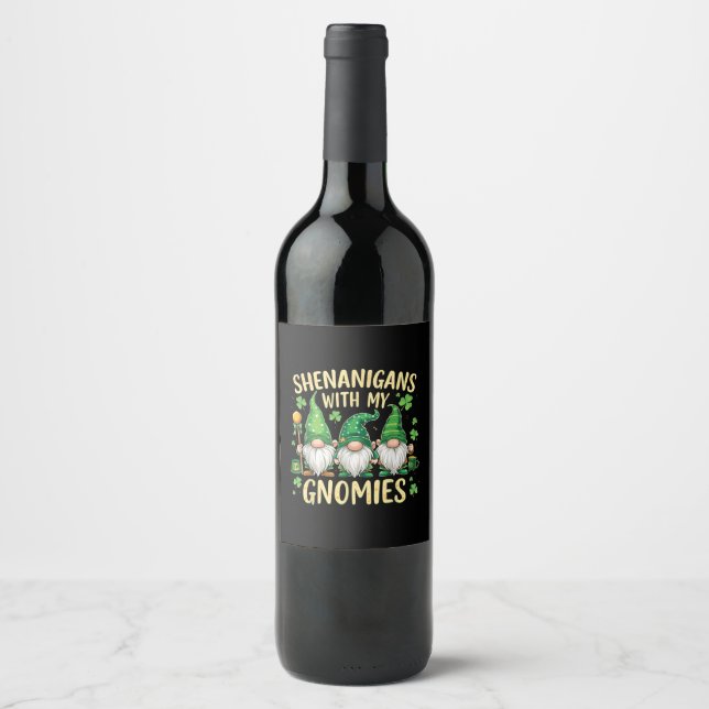 Étiquette Pour Bouteilles De Vin Gnome du trèfle chanceux de la Saint-Patrick (Devant)