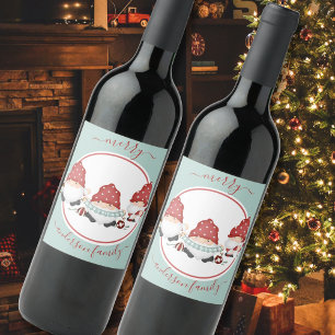 Étiquette Pour Bouteilles De Vin Gnomes de Noël scandinaves mignons